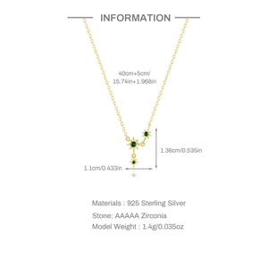 Detailed size and material guide for 925 silver north star necklace with green zirconia