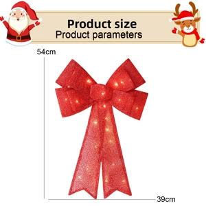 Detailed dimensions of 54cm large red LED Christmas bow with glitter finish and warm lights