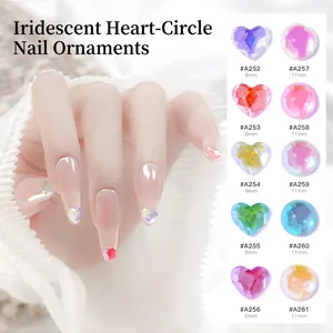 Aurora Heart Circle Nail Art Decorations 3D Flatback Laser Crystal Charms For DIY Manicure Jewelry Macaron Chameleon Style Women