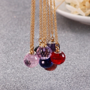Minimalist faceted crystal ball pendant necklace in multiple colors with gold chain