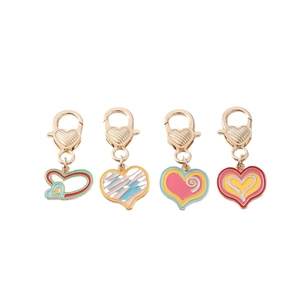 Set of four colorful heart enamel charms with gold lobster clasps for DIY jewelry