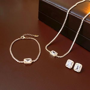 Gedetailleerd overzicht van een vierkante zirkoon sieradenset met ketting en armband.