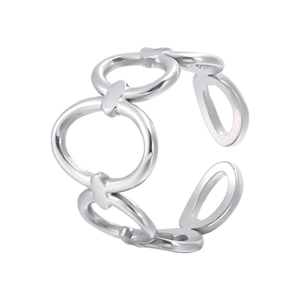 Silver hollow chain ring with open adjustable design and minimalist geometric style