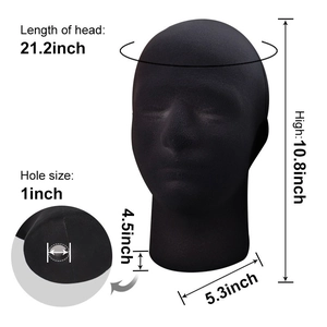 Black flocked foam mannequin head with dimensions 21.2 inch for hats and wigs display