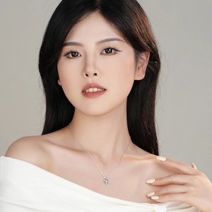 Elegant S925 sterling silver rose flower necklace with zircon pendant worn by a model