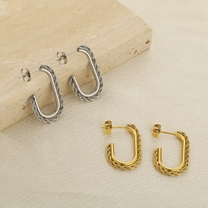 Minimalist square twisted stainless steel hoop earrings in gold and silver finish