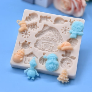 Christmas silicone mold with Santa, tree, and reindeer shapes for DIY cake baking