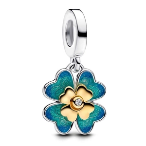 Silberner Kleeblatt-Anhänger mit blauer Emaille und Kristall für DIY-Armbänder