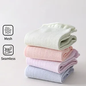 Breathable mesh silk socks in four pastel colors with seamless toes and ruffled edges