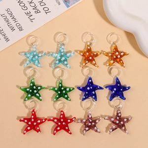 Colorful polka dot glass starfish pendants for DIY jewelry making in various vibrant colors