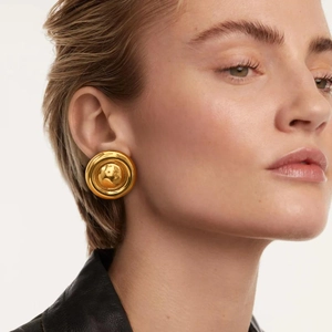 Boucles d'oreilles circulaires à trois couches plaquées or 18 carats pour femmes