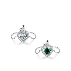 Bagues élégantes en argent S925 avec pierres de zircon et émeraude en forme de cœur