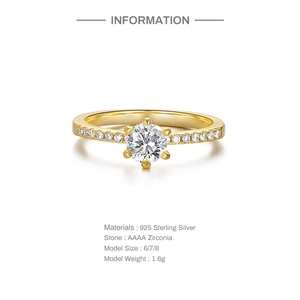 Detailed view of 925 sterling silver ring with AAAA zirconia stones and sizing information