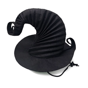 Pleated black witch hat with adjustable windproof strap for Halloween costume