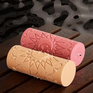 Embossed mandala flower and celestial sun moon patterns on cylinder candle silicone mold