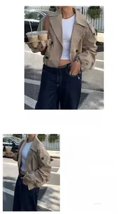Detailed size chart and fabric parameters for the khaki button lapel casual jacket