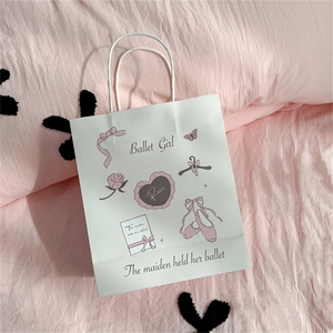 White Ballet Girl paper gift bag with pink ribbon and rose patterns on pink fabric