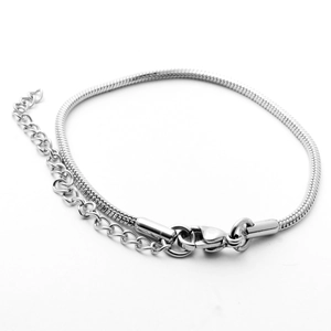 Adjustable silver titanium snake chain bracelet with square textures and lobster clasp