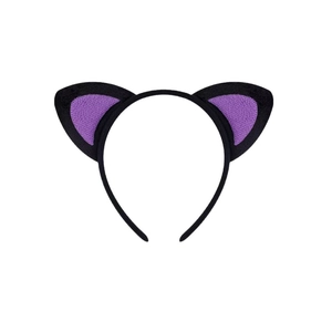 Cute black and purple plush cat ear headband for cosplay and festival costumes