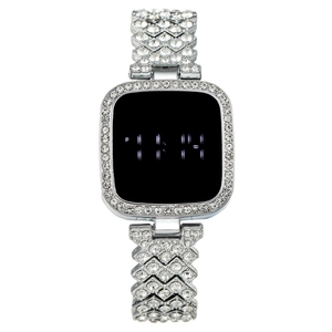 Luxury Women's LED Digital Watch Square Rhinestone Inlaid Alloy Band Fashion Casual Electronic Wristwatch Elegant Jewelry Watch