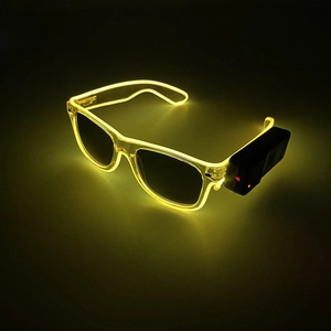 Neon yellow LED glowing glasses with EL wire and external battery pack for parties