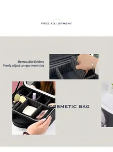 Detail of professional makeup bag showing adjustable dividers and large storage space