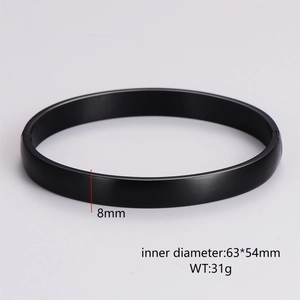 Detail view of 8mm matte black stainless steel bangle with dimensions and weight specs