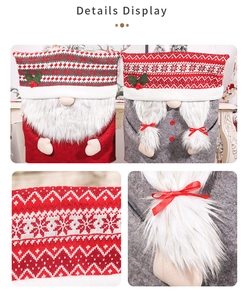 Détails des housses de chaise gnomes de Noël avec barbes en peluche et motifs de flocons
