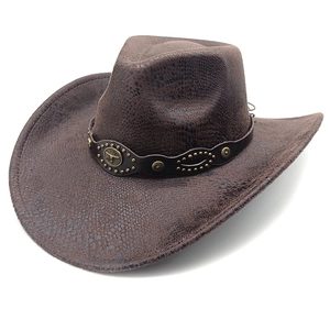 Western Cowboy Hat Vintage Suede Wide Brim With Metal Bull Head Studded Leather Band Unisex Retro Style Outdoor