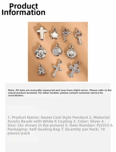 Detailed view of silver Y2K acrylic pendants including cross, star, and heart shapes