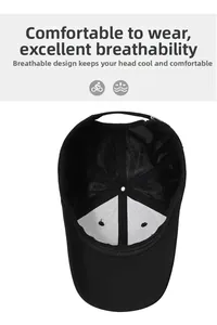 Detail view of the breathable mesh lining and 6-panel structure of the black baseball cap