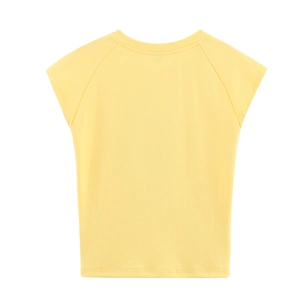 Pale yellow slim fit cotton t-shirt for women featuring a minimalist back view design