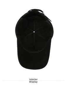 Detail of warm black baseball cap showing the soft fleece lining and high-quality stitching