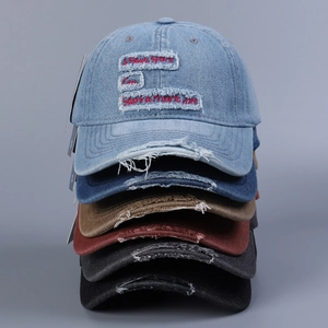 Vintage Distressed Denim Baseball Cap For Men Women Washed Letter Embroidery Ripped Trucker Hat Adjustable Sunshade Casual Outdoor Cap