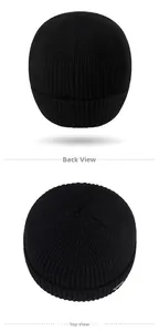 Detailed back and top views of black ribbed knit beanie with metal zipper detail