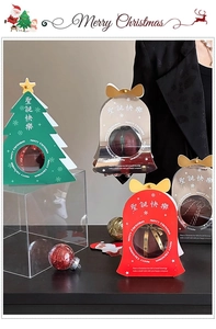 Detailed Christmas tree and bell gift boxes with festive ornaments and clear windows
