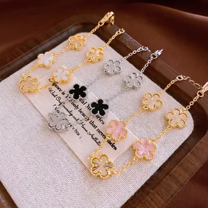Flower Bracelet Gold Plated Copper Elegant Sweet Light Luxury Style Jewelry For Women Girls Daily Accessory