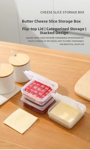 Square transparent food storage container with flip lid for cheese and small kitchen items