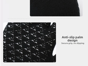 Macro detail of knitted winter gloves featuring anti-slip silicone triangle palm patterns