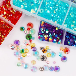 Vibrant 6-grid set of round flatback rhinestones for nail art and DIY decor