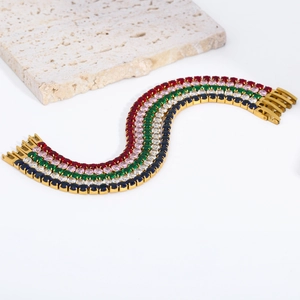 S-shaped tennis bracelets with multi-colored zircons and 18K gold plated finish