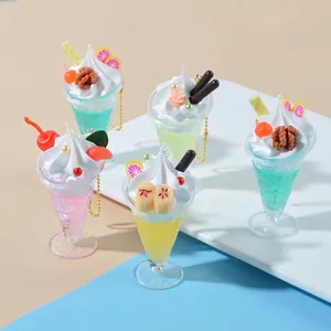 Mini Simulation Sundae Cup Keychain Realistic Dessert Model Plastic Resin Whipped Cream Fruit Decor Bag Pendant