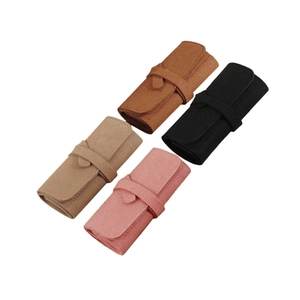 Portable microfiber jewelry roll organizer for earrings and necklaces in four colors