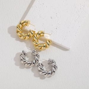 Elegant twisted rope design hoop earrings in gold and silver finishes on stone