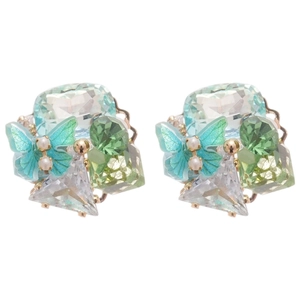 Exquisite 18k gold plated stud earrings with crystal butterfly, pearls and floral clusters