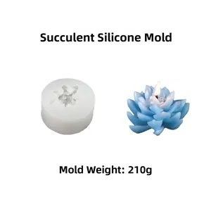 Vue détaillée du moule en silicone succulent 210g et de la bougie lotus bleue terminée