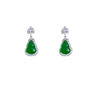 Green resin gourd earrings with zircon floral studs in a modern Chinese style