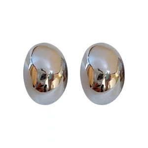 Sleek silver oval bean stud earrings with a polished mirror finish for a modern look