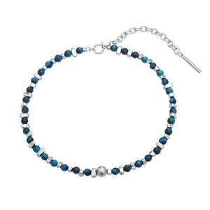 Collier en Acier Inoxydable Pierre Oeil de Tigre Naturelle Bleue Design de Niche pour Hommes Femmes Hip Hop Chaîne de Clavicule Bijoux