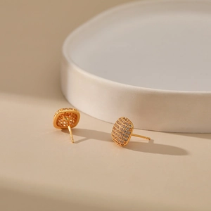 Classic small 18K gold plated square stud earrings with pave cubic zirconia stones
